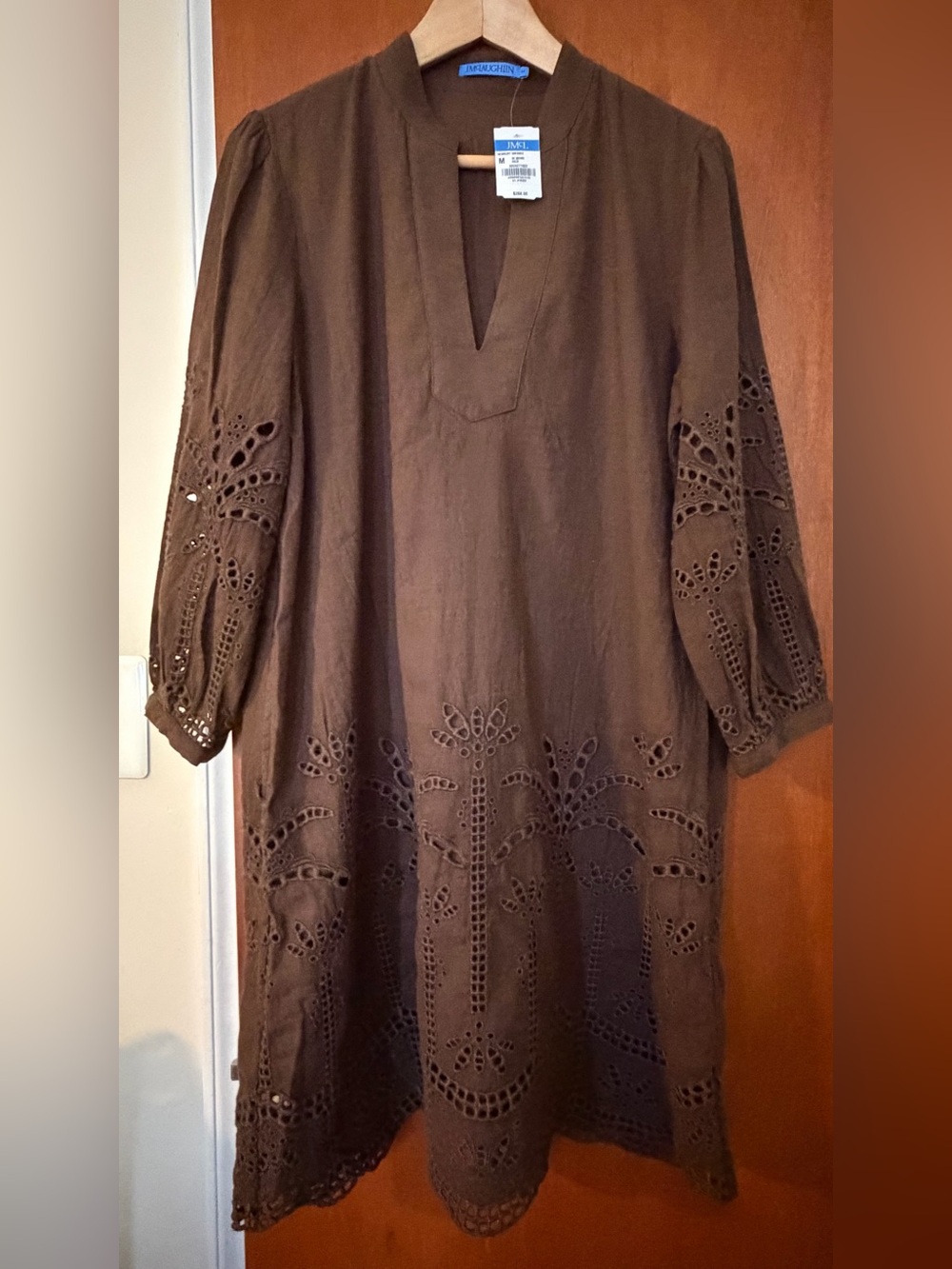 J. McLaughlin Brown Eyelet Newbury Button-Down Tunic Dress Med NWT